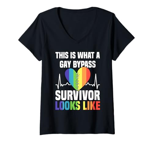 Damen This is What A Gay Bypass Survivor Looks Like LGBT T-Shirt mit V-Ausschnitt von Bypass Herzoperation Design Idee