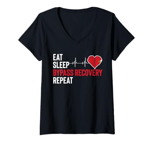 Damen Eat Sleep Bypass Heart Surgery Get Well Soon T-Shirt mit V-Ausschnitt von Bypass Herzoperation Designs Idee