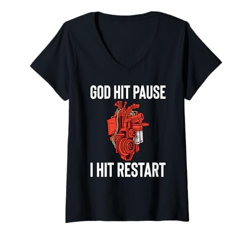 Damen Got Hit Pause I Hit Restart Bypass Heart Surgery T-Shirt mit V-Ausschnitt von Bypass Herzoperation Designs Idee