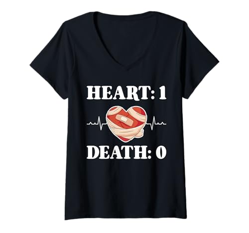 Damen Heart: 1 Death: 0 Bypass Heart Surgery Get Well Soon T-Shirt mit V-Ausschnitt von Bypass Herzoperation Designs Idee