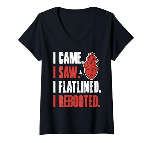 Damen I Came I Saw I Flatlined I Rebooted Heart Surgery T-Shirt mit V-Ausschnitt von Bypass Herzoperation Designs Idee