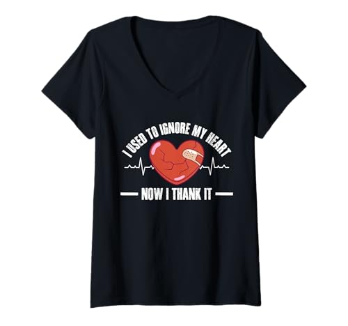 Damen I Used to Ignore My Heart Now I Thank It T-Shirt mit V-Ausschnitt von Bypass Herzoperation Designs Idee