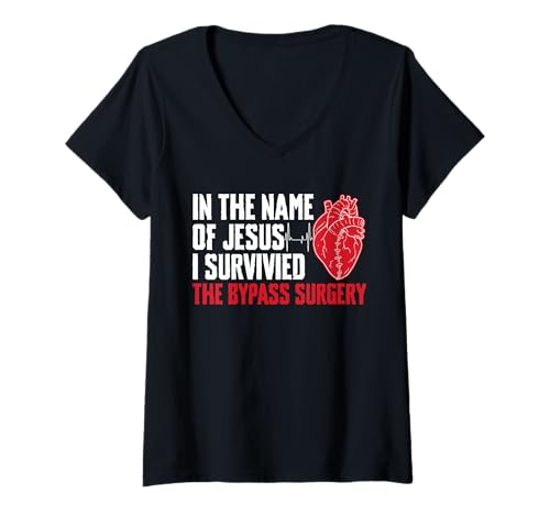 Damen In The Name of Jesus I Survived Bypass Heart Surgery T-Shirt mit V-Ausschnitt von Bypass Herzoperation Designs Idee