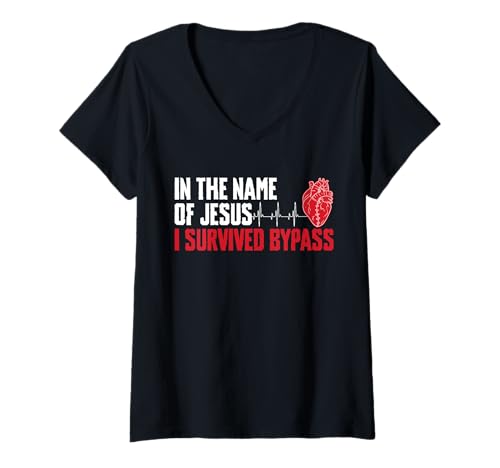 Damen In The Name of Jesus I Survived Bypass Heart Surgery T-Shirt mit V-Ausschnitt von Bypass Herzoperation Designs Idee