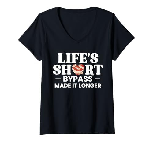 Damen Lifes Short Bypass Made It Longer Bypass Heart Surgery T-Shirt mit V-Ausschnitt von Bypass Herzoperation Designs Idee