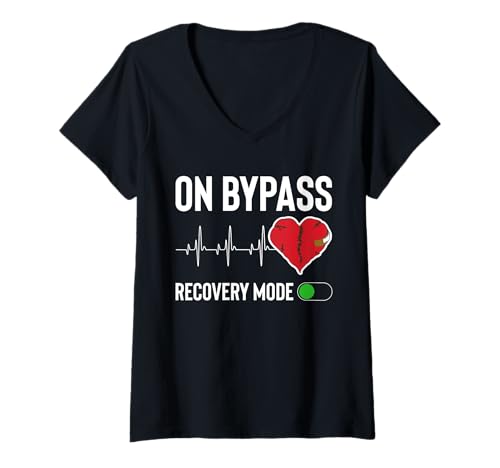 Damen On Bypass Recovery Mode Heart Surgery Get Well Soon T-Shirt mit V-Ausschnitt von Bypass Herzoperation Designs Idee
