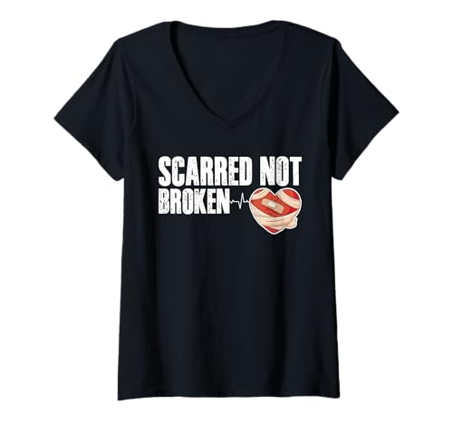 Damen Scarred Not Broken Bypass Heart Surgery Get Well Soon T-Shirt mit V-Ausschnitt von Bypass Herzoperation Designs Idee