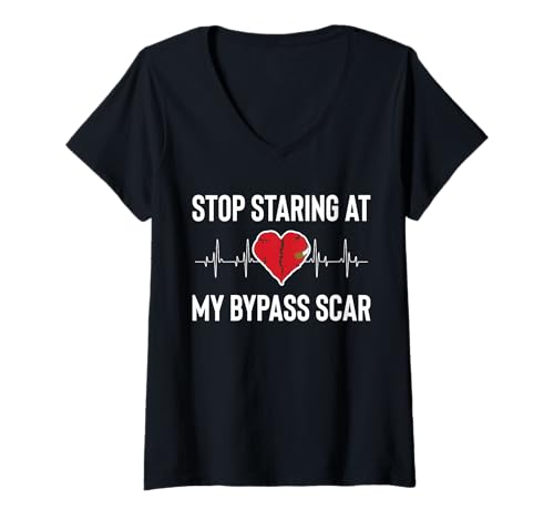 Damen Stop Staring at My Bypass Scar Heart Surgery Get Well Soon T-Shirt mit V-Ausschnitt von Bypass Herzoperation Designs Idee