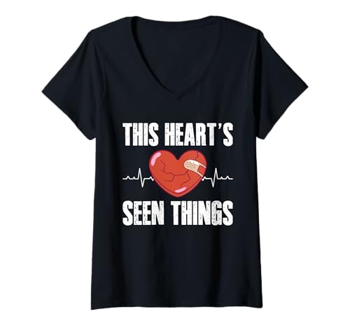 Damen This Hearts Seen Things Bypass Heart Surgery Get Well Soon T-Shirt mit V-Ausschnitt von Bypass Herzoperation Designs Idee