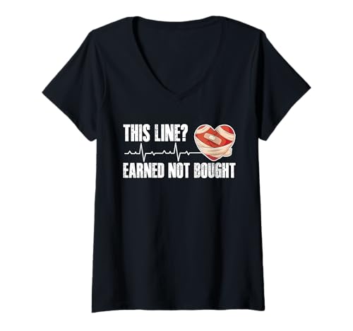 Damen This Line? Earned Not Bought Bypass Heart Surgery T-Shirt mit V-Ausschnitt von Bypass Herzoperation Designs Idee
