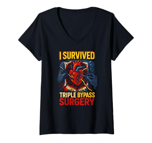 Damen Triple Bypass Chirurgie Survivor Vintage Herren Patient Recovery T-Shirt mit V-Ausschnitt von Bypass Surgery Patient Hospital Recover Apparel