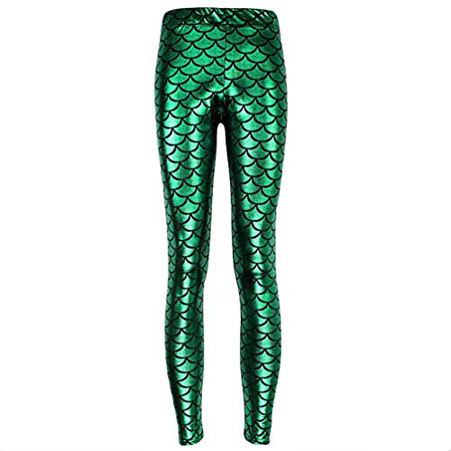 Byqny Damen-Leggings Meerjungfrau/Fischschuppen-Druck, Stretch-Hose,Damen Leggings Mermaid Meerjungfrau Glanz Leggings Fisch Schuppen Scale Glänzend Strumpfhose Hüfthose Hose Skinny Pants von Byqny