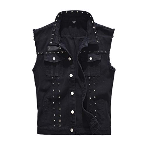 Byqny Herren Cool Niet Freizeitjacke Beiläufige Basic Slim Fit Fashion Ärmellose Jacke Weste Stretch Jeansweste Cowboy Denim Vest von Byqny