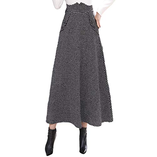 Byqny Plaid Gestreiftes Wollrock Hohe Taille Langen Röcke Warm Wolle Retro Elegant Winterrock Herbst Elastische Taille Rock,Wolle Retro Elegante Winterkleider Damen Vintage Karierter Maxi von Byqny