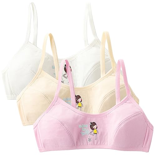 3er-Pack Mädchen Sport-BH Teens Unterwäsche Verstellbarem Schulter-Bügel Ohne Bügel Bralette mit Zwei Reihen Schnallen Top Bustier für 7-12 Jahre von Bysion