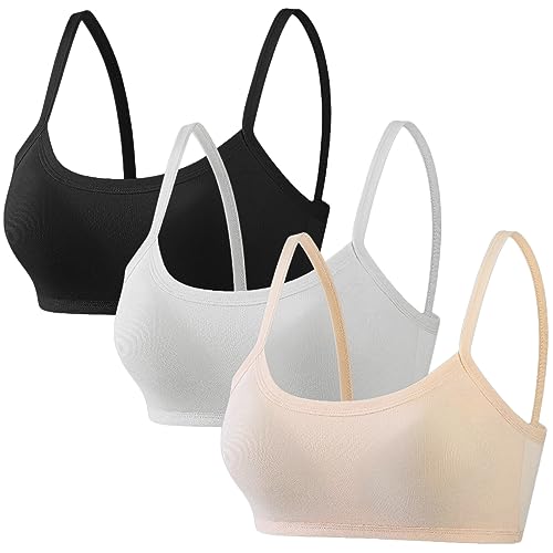 3er Packung Sport BHS für Mädchen Baumwolle Teen Bustier mit Abnehmbares Brustpolster Unterwäsche Sportunterwäsche Softbra für 7-12 Jahre Kinder von Bysion