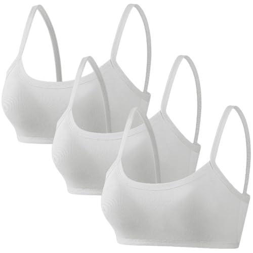 3er Packung Sport BHS für Mädchen Baumwolle Teen Bustier mit Abnehmbares Brustpolster Unterwäsche Sportunterwäsche Softbra für 7-12 Jahre Kinder von Bysion