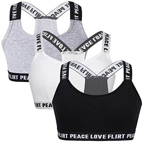 3er Packung Teens Mädchen BHS Baumwolle Sport Bustier mit Abnehmbaren Pads Unterwäsche Ohne Bügel Gepolsterte Sport Büstenhalter für 7-14 Jahre Kinder von Bysion