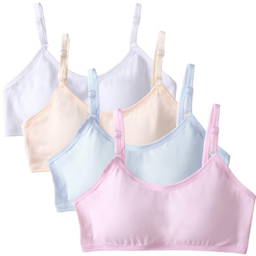 4er-Pack Mädchen Sport BHS Teens Unterwäsche mit Fest Gepolsterte und Verstellbarem Schultergurt Bralette Top Bustier für 10-18 Jahre Kinder und Kleine Brüste Damen von Bysion