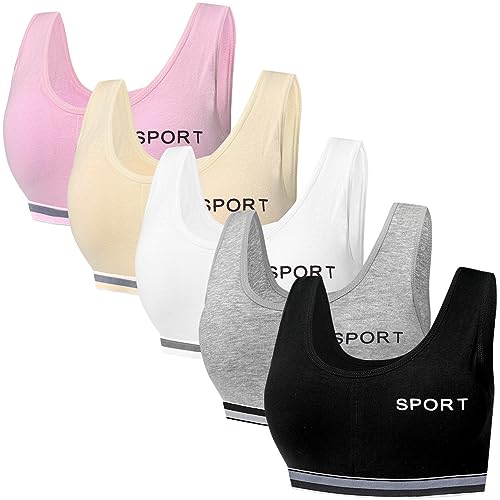 5er-Pack Mädchen Sport BHS Teens U-förmiger Rücken Unterwäsche mit Abnehmbar Gepolsterte Bralette Top Bustier für 7-12 Jahre Kinder von Bysion