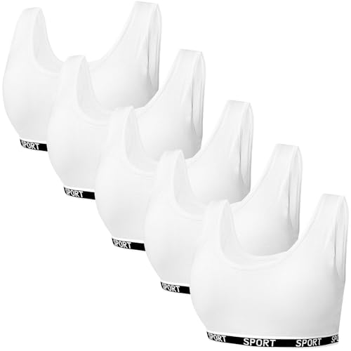 5er-Pack Mädchen Sport BHS Teens U-förmiger Rücken Unterwäsche mit Abnehmbar Gepolsterte Bralette Top Bustier für 8-12 Jahre Kinder von Bysion