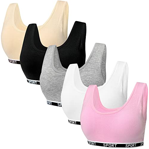 5er-Pack Mädchen Sport BHS Teens U-förmiger Rücken Unterwäsche mit Abnehmbar Gepolsterte Bralette Top Bustier für 8-12 Jahre Kinder von Bysion