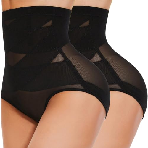 Bauchweg Unterhose für Damen Hoher Taille Shapewear Slips Nach der Geburt Po-Lifting-Slips Miederhose Figurformende Unterwäsche Miederpants mit Uberkreuzten Elastischen Bändern, 2er-Pack von Bysion