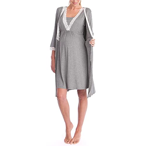 Damen Stillnachthemd Umstandspyjama Spitzen Umstandsmode Geburt Nachthemd Stillen Nachtwäsche für Zuhause und Krankenhaus - 2er Pack von Bysion
