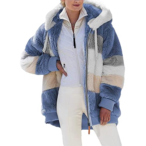 Bysion Damen Teddy Fleecejacke mit Kapuze 2023 Mode Herbst Winter Warme Mantel Kapuzenjacke Langarm Plüschjacke Flauschjacke Übergangsjacke mit Taschen von Bysion