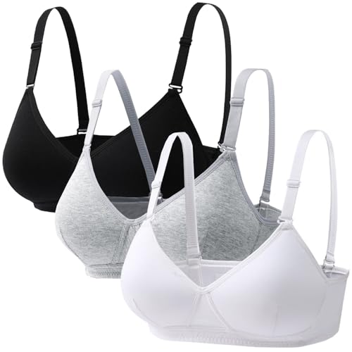 Mädchen Sport BH aus 100% Baumwolle Bralette 3er-Pack Ohne Bügel Nahtlose Sportunterwäsche mit Verstellbarem und abnehmbarem Schultergurt Unterwäsche von Bysion