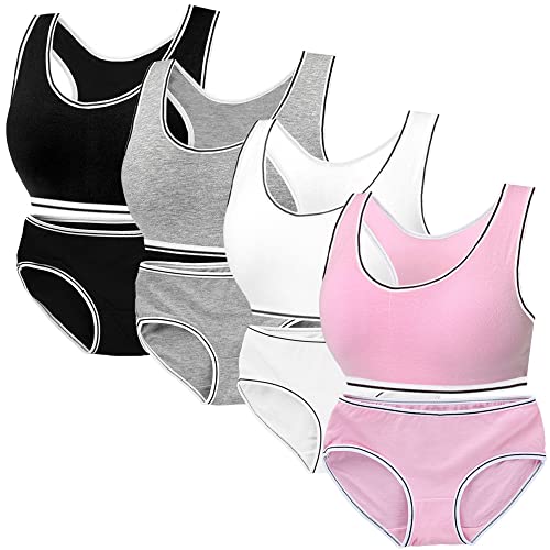 Mädchen Sport BHS Teens Racerback Unterwäsche mit Abnehmbar Gepolsterte Bralette Top Bustier für 7-12 Jahre Kinder (4er-Pack/4 Satz) von Bysion