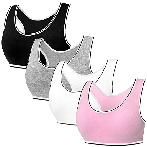 Mädchen Sport BHS Teens Racerback Unterwäsche mit Abnehmbar Gepolsterte Bralette Top Bustier für 7-12 Jahre Kinder (4er-Pack/4 Satz) von Bysion