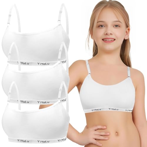 Mädchen Sport BHS Teens Unterwäsche mit Abnehmbar Gepolsterte und Verstellbarem Schultergurt 3er-Pack Bralette Top Bustier für 8-14 Jahre Kinder von Bysion