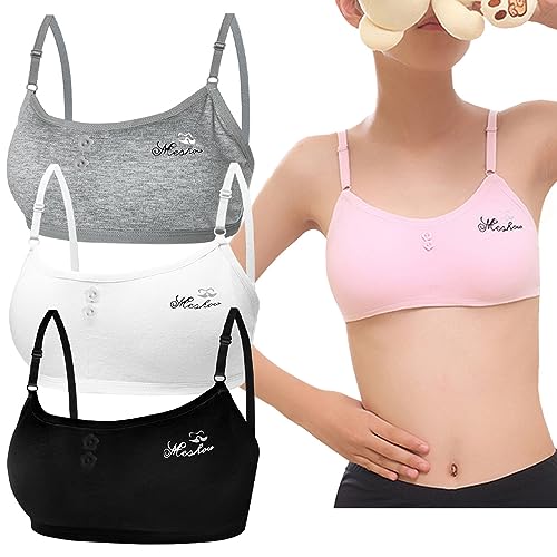 Mädchen Sport BHS Teens Unterwäsche mit Abnehmbar Gepolsterte und Verstellbarem Schultergurt 3er-Pack Bralette Top Bustier für 8-14 Jahre Kinder von Bysion