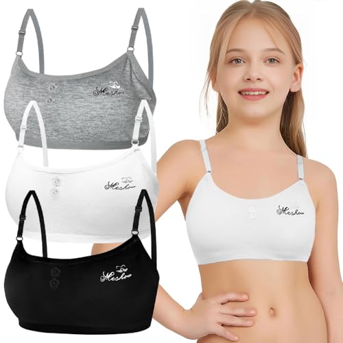 Mädchen Sport BHS Teens Unterwäsche mit Abnehmbar Gepolsterte und Verstellbarem Schultergurt 3er-Pack Bralette Top Bustier für 8-14 Jahre Kinder von Bysion
