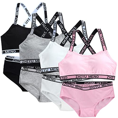 Sport BHS für Mädchen Baumwolle Tees Bustier Abnehmbares Brustpolster Unterwäsche Sportunterwäsche Softbra für 7-12 Jahre Kinder - 4er Packung/8er Packung von Bysion