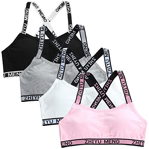 Sport BHS für Mädchen Baumwolle Tees Bustier Abnehmbares Brustpolster Unterwäsche Sportunterwäsche Softbra für 7-12 Jahre Kinder - 4er Packung/8er Packung von Bysion