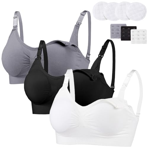 Still BH Damen Schwangerschaft Atmungsaktivem Still-BHS Ohne Bügel Nahtlose Tag und Nacht Still-BH Mit Abnehmbaren Untersetzer Camisole Top für Mutterschaft - 3er Pack von Bysion