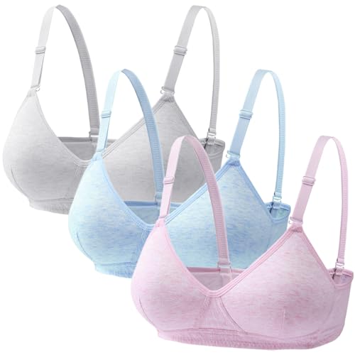 Mädchen Sport BH aus 100% Baumwolle Bralette 3er-Pack Ohne Bügel Nahtlose Sportunterwäsche mit Verstellbarem und abnehmbarem Schultergurt Unterwäsche von Bysion