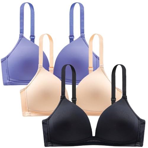 Teenager Mädchen BH Bralette Ohne Bügel Basic Nahtlos Unterwäsche T-Shirt-BHS für 12-18 Jahre Kinder und Damen - 3 Pack von Bysion