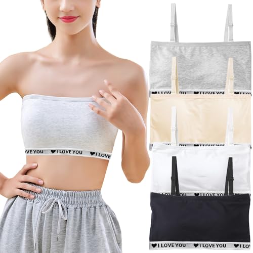 Teenager-Mädchen Bandeau BHS Trägerlose Unterwäsche aus Baumwolle T-Shirt-BHS mit Festem Brustpolster und Abnehmbarem Träger Ohne Bügel Nahtlose Bralette für 10-18 Jahre von Bysion