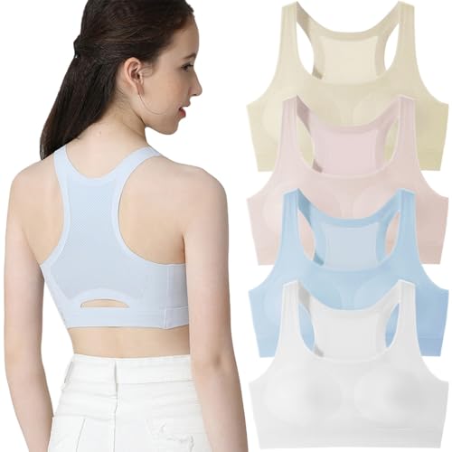 Trainings-BHS für Mädchen Nahtlos Racerback-Bralette Heben Sie Ihren Rücken Sportunterwäsche Stoßfeste Laufweste mit abnehmbaren Polstern BHS für Teenager von 8-18 Jahren/4 Stück von Bysion