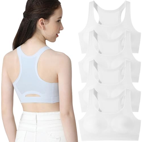 Trainings-BHS für Mädchen Nahtlos Racerback-Bralette Heben Sie Ihren Rücken Sportunterwäsche Stoßfeste Laufweste mit abnehmbaren Polstern BHS für Teenager von 8-18 Jahren/4 Stück von Bysion