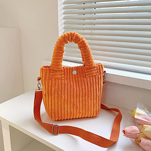 Bysonglezai Damen Shopper Umhängetaschen Henkeltaschen Cord Casual Damen Seite Schulter Umhängetasche Trend Baumwolle Reißverschluss Tote Handtaschen Designer Damen Shopper Geldbörse Orange von Bysonglezai