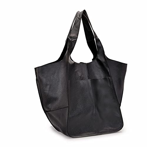 Bysonglezai Damen Shopper Umhängetaschen Henkeltaschen Einfache Große Tasche, Weiches Leder, Große Kapazität, Eine Schulter Tragbare Tote Damentasche Pg-21黑色 von Bysonglezai