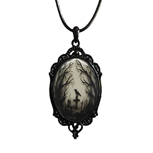 Bysonglezai Halskette Herren Anhänger Chain Ketten Dame Geschenk New Gothic Crow Forest Halskette Kreuz Krähe Anhänger Halskette Schmuck Geheimnisvolles Tabu Halloween Geschenk Freund Versi von Bysonglezai