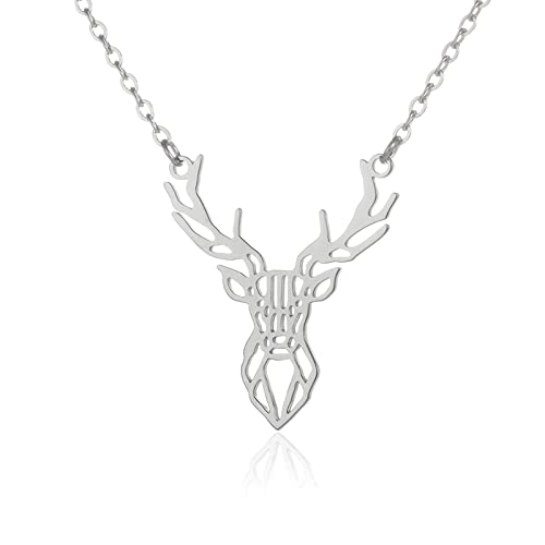 Bysonglezai Halskette Herren Pulloverkette Damen Anhänger Frauen Männer Geschenk Elch Hirsch Geweih Anhänger Halskette Für Frauen Geometrische Tierschmuck Weihnachtsgeschenke Platin von Bysonglezai