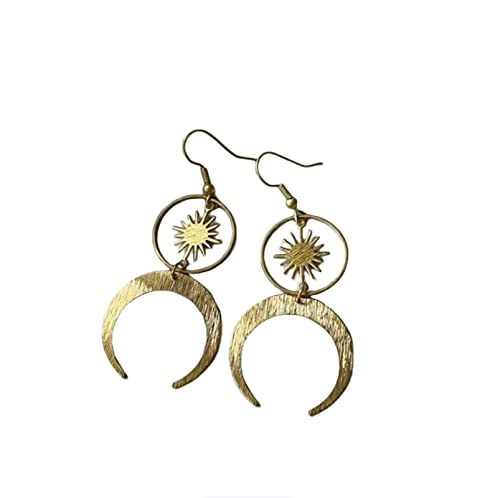 Ohrringe Damen Ohrstecker Mädchen Geschenke Earrings Sonne Und Mond Ohrringe Halbmond Phase Anhänger Ohrringe Frauen Weiblich Boho Party Gold von Bysonglezai