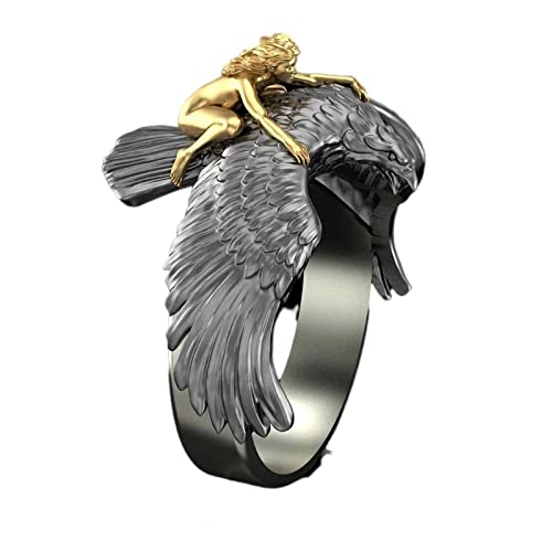 Bysonglezai Ring Ringe Herren Damen Bijouterie Frauen Schmuck Eheringe Vintage Frauen Ringe Fliegen Adler Punk Fingerringe Tier Design Party Geschenk Schmuck Mode Ringe 8 Gold von Bysonglezai