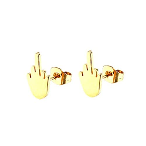 Ohrringe Ohrstecker Damen Schmuck Earrings 2Er Pack Schwarz Mittelfinger Up Damen Herren Ohrstecker Ohrringe Punk Cool Gold von Bysonglezai